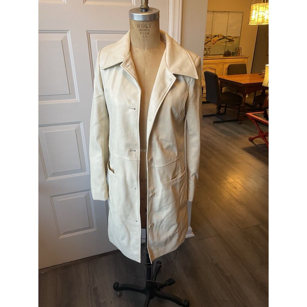 Urban Outfitters Beige Sand Long Faux Leather Button Coat Small NWT $136 NEW
